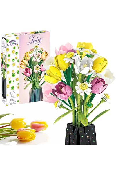 AMAZINGBLOKS 1250PCS Tulip Bouquet Building Blocks Flower Eternal Flower Vase Model Bricks Home Decoration Kid...