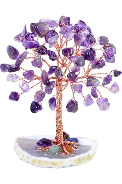 Choice أحجار بلورات الشفاء من الجمشت الأرجواني ملفوفة بسلك شجرة على قاعدة شري...