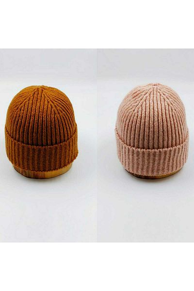 SOFT AKSESUAR Unisex Knitted Double Solid Beanie Set