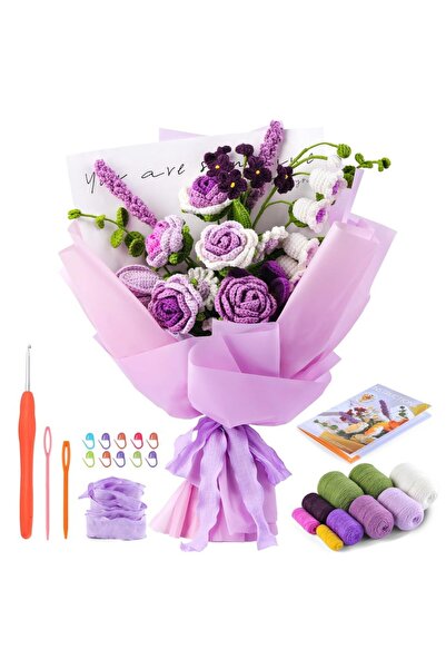 Choice مجموعة كروشيه باقة زهور فينري، مجموعة كروشيه وردة للمبتدئين مع فيديو تعليمي خطوة بخطوة