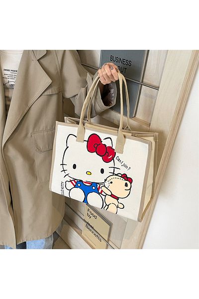 Choice Hello Kitty Hello Kitty Sanrio Y2k Tote Canvas Bag, Cute Canvasshoulder Bag, Cartoon Anime Handbag F