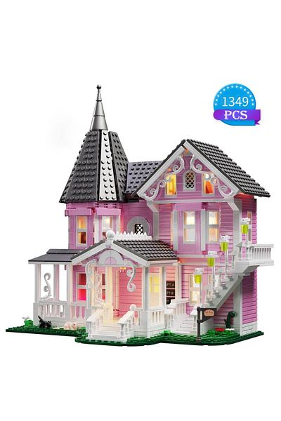 4HLP Bagged 1349 Pcs Coralines Building Block Set Pink Palace Model Apartment Ideas Movie Architecture To