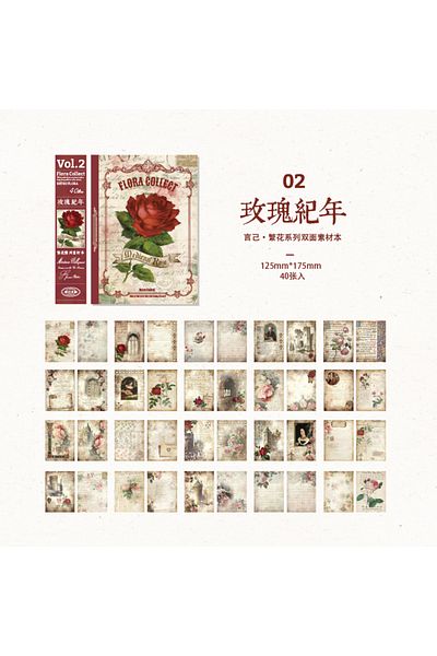 Choice B Yoofun 40 Unrepeated Large Size Vintage Material Paper Double Sided Material Book Retro Scrapbook.