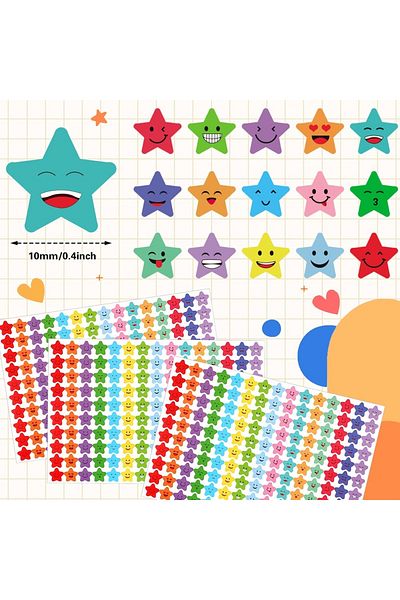 Choice 1500 Star Stickers 15 Designs Happy Smiley Student Reward Chart Behavior Labels DIY Craft Scrapbo...