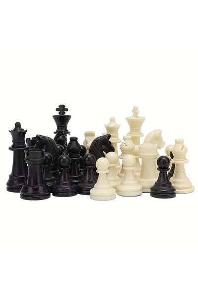 Choice مجموعة من 32 قطعة من قطع الشطرنج البلاستيكية باللونين الأبيض والأسود، ارتفاع 9.7 سم