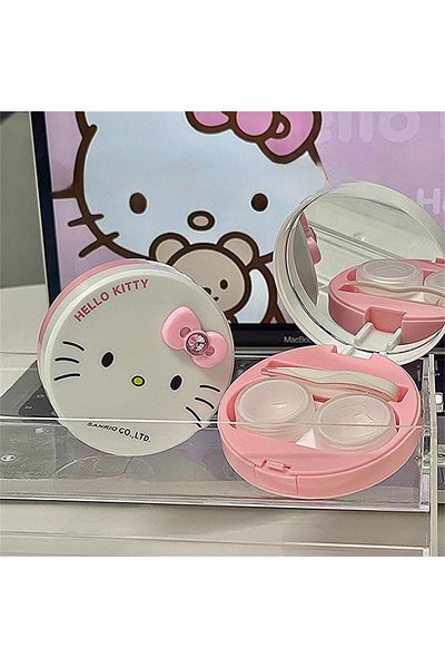 Choice B Sanrio Hello Kitty Contact Lens Case Cartoon Kitty Cat Portable Mirror Contact Lens Box Travel St.