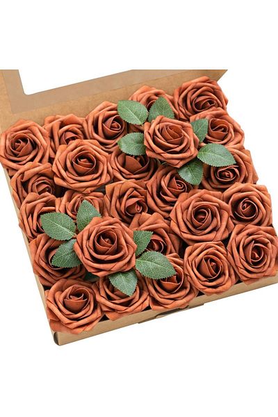 Choice Burnt Orange Artificial Flowers 25pcs Real Looking Burnt Orange Foam Fake Roses With Stems For Diy T