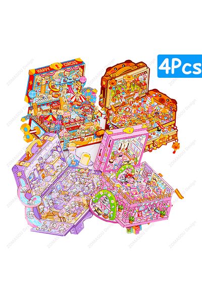 Choice 4pcs 3d Diy Landscape Sticker New Plus Size Treasure Box World Pocket Cabin Scene Stickers Stacking