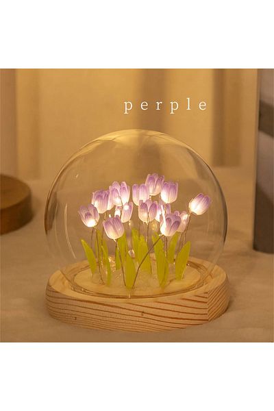 Choice Purple Artificial Tulip Flower Night Light Handmade Diy Bedside Lamp Led Night Lamp Bedroom Decor Ch