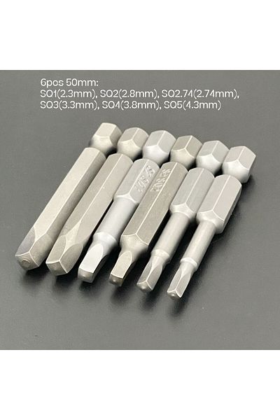 Binoax 50mm 6 Pcs 50/65mm Magnetic Square Screwdriver Bit Set S2 Steel Screw Drill Socket Sq Head Tip Adapt