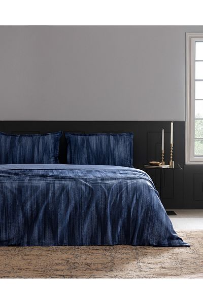 Madame Coco Raphael Single 100% Cotton Printed Satin Duvet Cover Set - Navy