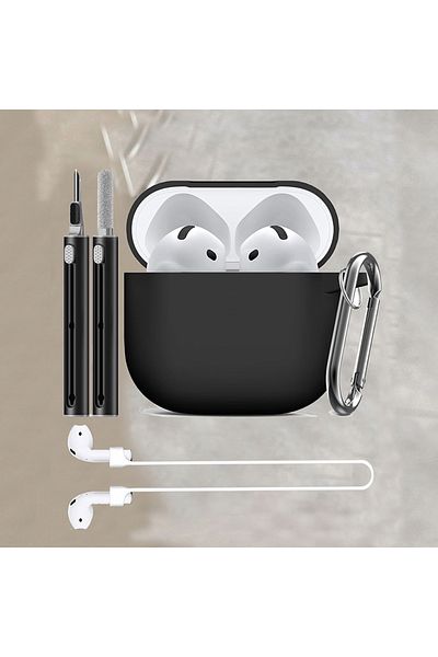 Choice For Airpods 4 Black For Apple Airpods 4 Case With Cleaner Kit Soft Silicone Protective Cover For Wom