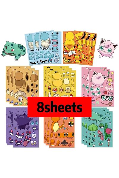 Choice Sjs156-8sheets 8/16 Sheets Pikachu Puzzle Stickers Pokemon Make-a-face Decals Funny Assemble Jigsaw
