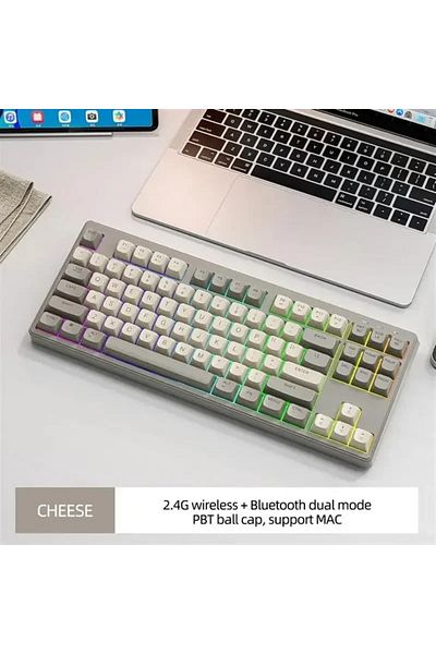 Choice Cheese M87 Wireless Keyboard, 87keys Dual Mode Bluetooth Keyboard With Rainbow-light Rgb,pbt Ballcap