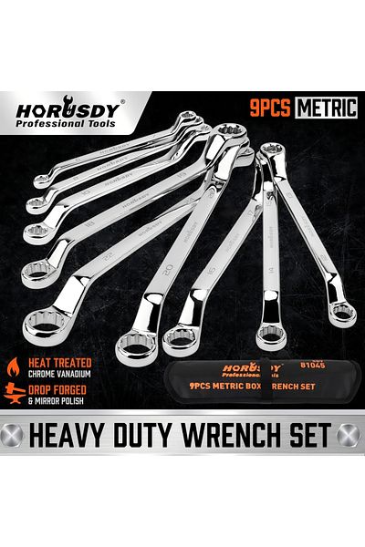 Choice Horusdy 9pcs 75-degree Offset Wrench Set Metric Double Box End Wrench Puch