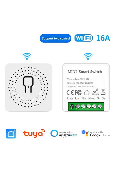 Choice 1 قطعة 16 أمبير مفتاح ذكي صغير واي فاي DIY مفاتيح الإضاءة وحدة التحكم في اتجاهين، وحدة عالمية للمنزل الذكي W