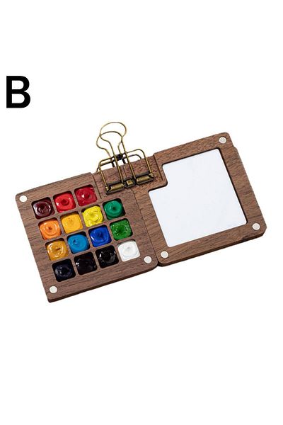 Choice 15grids 8/15 Grid Portable Sketchbook Palette, Mini Walnut Wood Color Palette Box Travel Watercolor