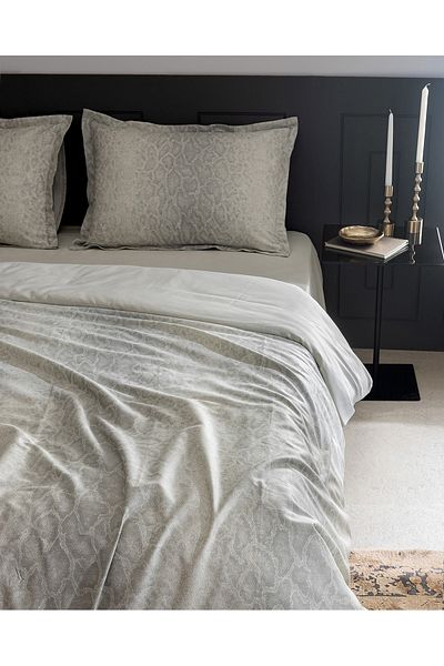 Madame Coco Elaine King Size Satin Duvet Cover Set - 100% Cotton, Printed - Stone