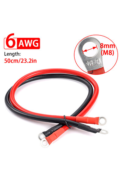 Choice مجموعة كابلات توصيل عاكس البطارية 6AWG مع أطراف 6AWG سلك PVC بطول 50 سم مجدول من النحاس الأحمر