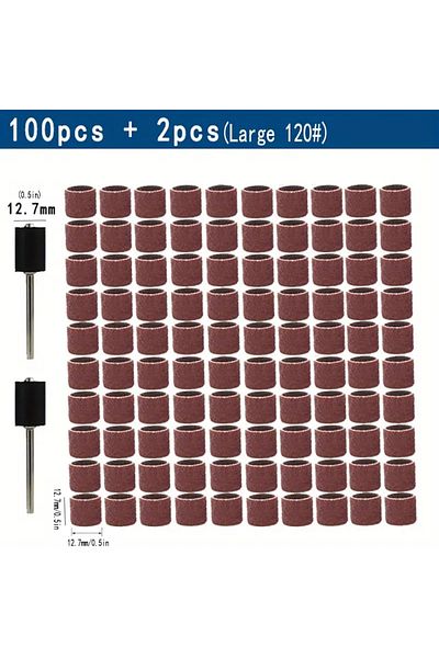 Choice 102pcs Large 120 Grit 102pcs Sanding Drums Kit Sanding Band 1/2 1/4 Inch Sand Mandrels 80/120/180gri