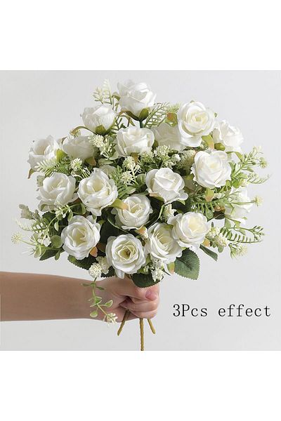 Choice 3pcs White 30cm Rose White Silk Bouquet Peony Artificial Flower 5 Big Head 4 Small Bud Wedding Bride