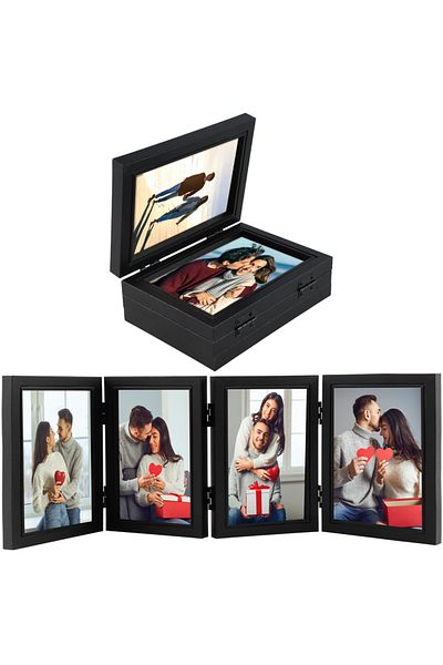 Choice 6 Inch A-black Foldable Photo Frame Hinge Photo Album Ornament Siamese Souvenir Picture Storag Box F