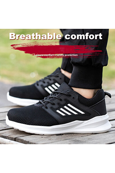 Choice 43 حذاء عمل آمن للرجال باللون الأسود، خفيف الوزن، غير قابل للتدمير، حذاء عمل آمن بأصابع فولاذية