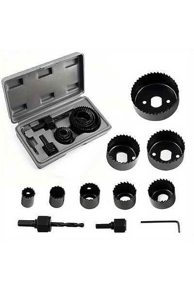 Choice Black 11pcs Hole Saw Kit, Durable Carbon Steel Metal Circle Power Drill Hole Cutter For Wood, Pvc, P