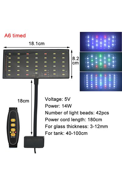 TUNFAN مصباح LED لحوض السمك بمنفذ USB ومؤقت A6، مصباح كامل الطيف لنمو النباتات المائية، حوض السمك، سطوع قابل للتعديل