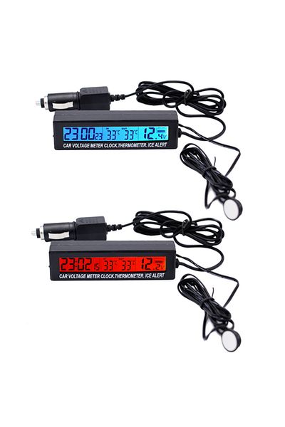 JUANJUAN 3 in1 Digital Car Thermometer Voltmeter Auto Indoor Outdoor Temperature Voltage Meter Alarm Clock...