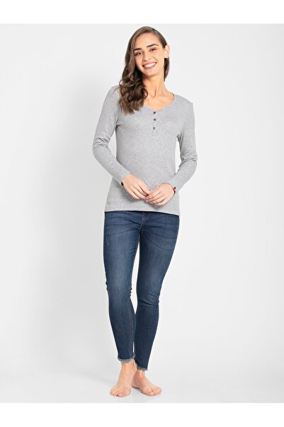 JOCKEY USA Original Womens Loung Wr Full Slv Henley UL15-01 Gray