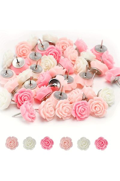Choice 20pcs Resin Push Pins Cute Rose Flower Thumbtack New Board Drawing Photo Wall Studs Office Maps S...