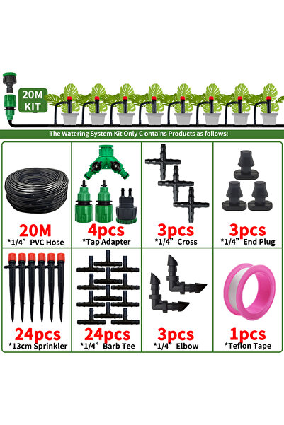 Choice طقم نظام ري أوتوماتيكي بالتنقيط للحدائق، بطول 20 مترًا و24 رشاشًا، مزو...