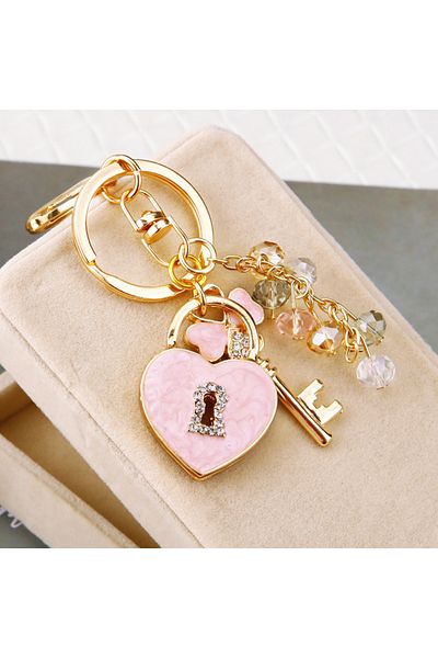 Choice Pink Rhinestone Key Heart Lock Keychain Cute Sparkle Key Ring Purse Bag Backpack Car Key Charm Women