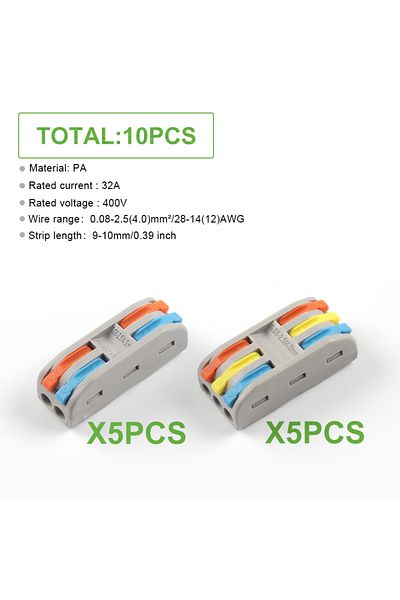 Choice 10pcs 10pcs Mix 2/3 Conductor Compact Splicing Wire Connectors With Colored, 2 Circuit Inline Splice