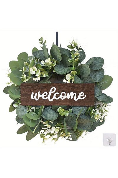 Choice 30cm Green Green Eucalyptus Wreath With Welcome Sign Artificial Eucalyptus Wreath Spring Summer Wrea