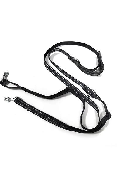 Choice 206-314cm Black Multifunctional Jean Cloth Dog Leash Adjustable Length Free Hands Double Heads Leash