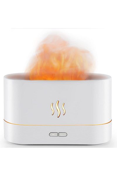 AWH Flame Diffuser Humidifier - Auto Off 180ml - 2 Modes Brightness  with Fire Flame Effect (White)