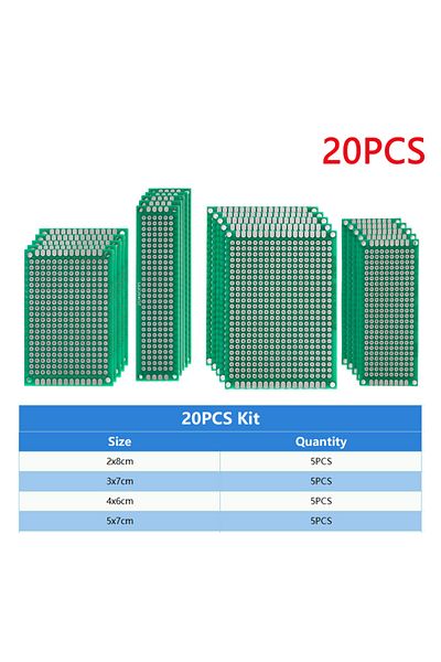 YTDMEN 20pcs Kit 4pcs-40pcs Universal Pcb Prototype Board Green Double Sided 2x8 3x7 4x6 5x7 7x9cm Protoboa