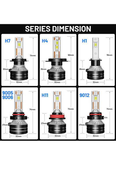 Choice3 مصابيح أمامية LED H7 K5C بقوة 300 واط، لون أبيض بارد 6000 كلفن، متواف...