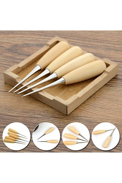 Choice 1PC Wooden Handle Awls Hole Punches DIY Hand Stitcher Leather Tent Sewing Awl Shoes Repair Tool A...