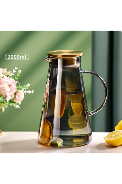 Choice إبريق ماء رمادي سعة 2 لتر مصنوع من زجاج شفاف مقاوم للحرارة وغلاية ماء ...