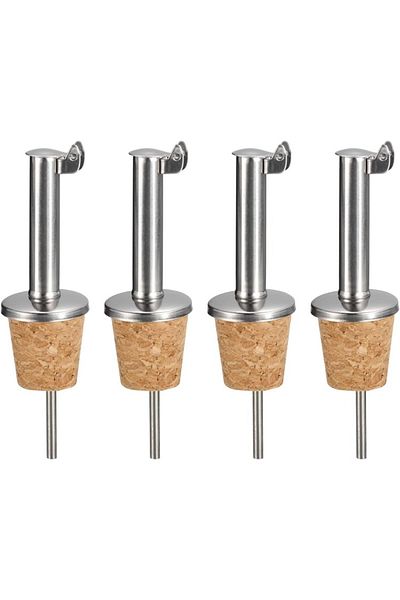 Choice 4 Pcs Stainless Steel Bottle Pourers Auto Flip Olive Oil Spout, Cork Design Wine Bottle Stoppers, Fo