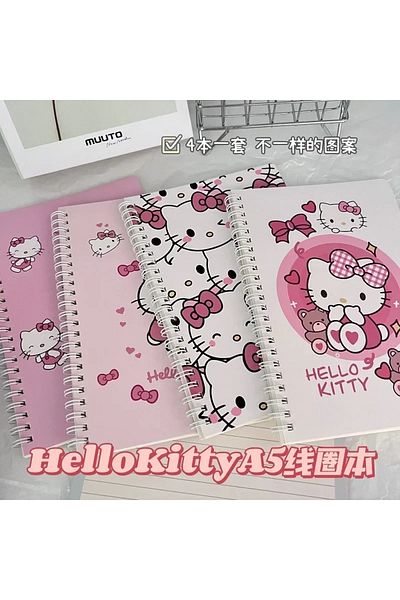 Choice A5 4 قطع - مجموعة واحدة 2024 مجموعة جديدة من 4 كتب دفتر ملاحظات Sanrio Hellokitty Cartoon دفتر ملاحظات A5 Coil