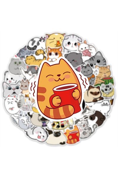 Choice 50PCS Cartoon Cute Cat Animal Personality Graffiti Creative Sticker Toy Skateboard Guitar  Comput...
