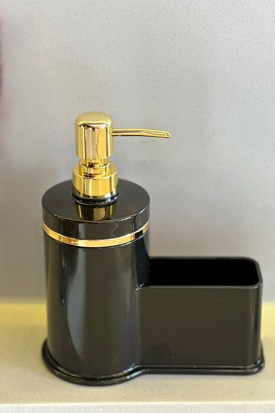 Makri Stylish Gold Color Detailed Liquid Soap Dispenser with Sponge Holder for Kitchen or Bathroom, Domestic Production