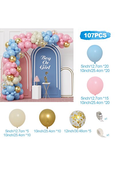 Choice كما هو موضح، 107 قطعة من بالونات الكشف عن جنس المولود، طقم قوس جارلاند...