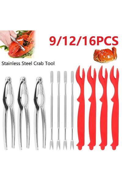 Choice Seafood Tools Set 9/12/16PCS Lobster Cracker Forks Nut Cracker Shell Claw Lobster Shellers Crab L...