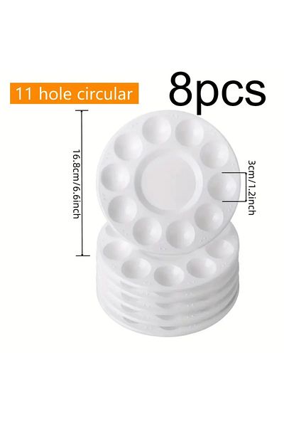 Choice 8pcs 11-hole 8pcs White Plastic Paint Tray Palettes, Watercolor Palette Painting Tray For Diy Craf,