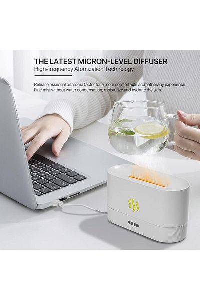 AWH Essential Oil Diffuser, Aroma Diffuser & with Flame Lamp, 2 Mist Modes Auto-Off (Basic White)